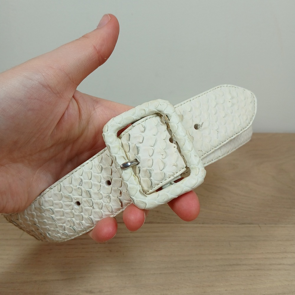 Lauren Ralph Lauren Belt Womens S White Italian Leather Snakeskin Buckle
